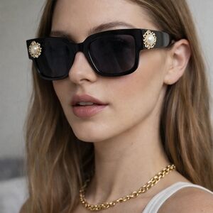 Black Moschino Sunglasses with Pearl Medallion Accent